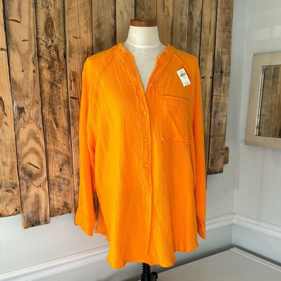NWT Women’s M aerie Gauzy Pool to Party Coverup Simply Orange Oversized‎ Relaxed - Picture 3 of 16